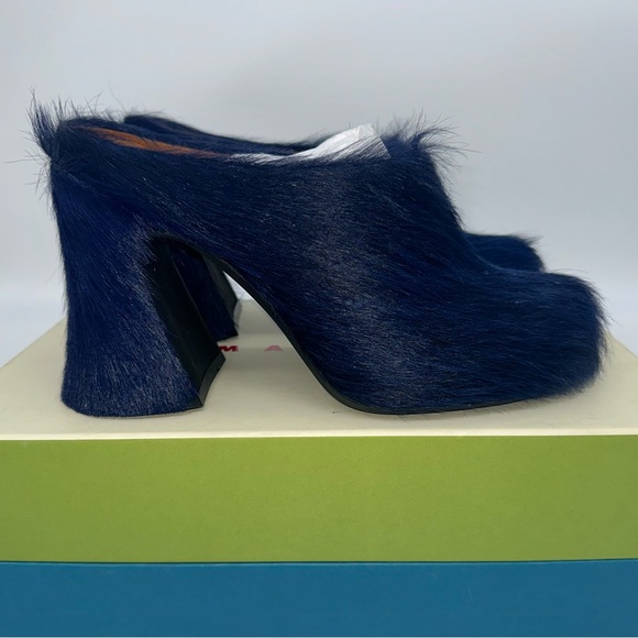 Marni Shoes - MARNI FUSSBETT SABOT HEELS IN ECLIPSE - LONG HAIR CALF SKIN